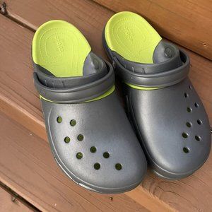 Crocs Mens Size 10/Women’s 12 Gray/Lime Rubber Slip On Classic Clog Shoes